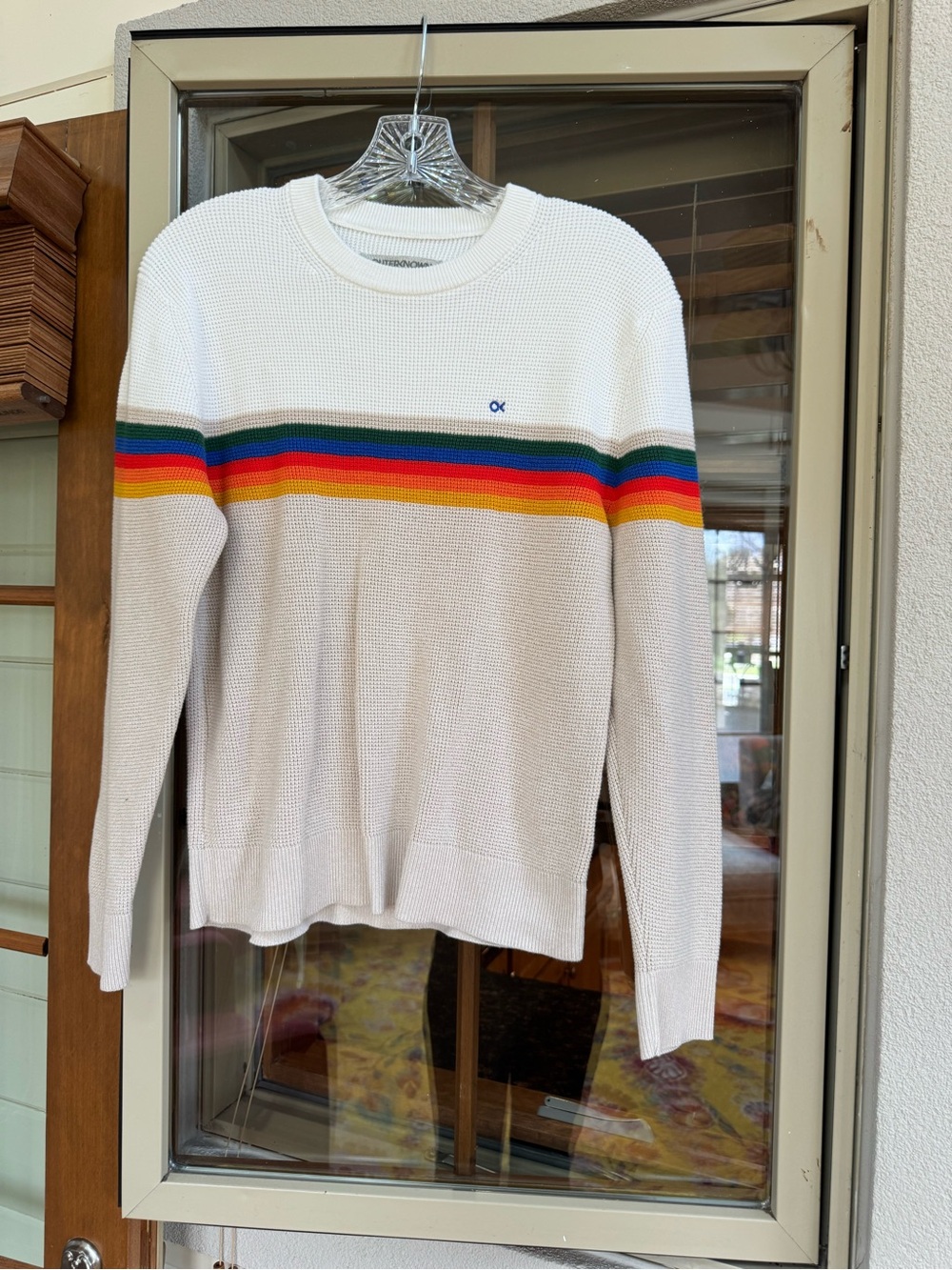 Outerknown Women's Cream Sweater with Rainbow Chest Stripes